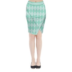 Mint Color Diamond Shape Pattern Midi Wrap Pencil Skirt