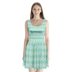 Mint Color Diamond Shape Pattern Split Back Mini Dress  by picsaspassion