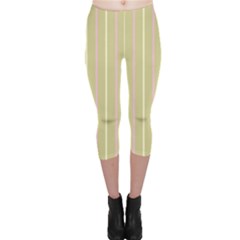 Summer Sand Color Pink And Yellow Stripes Capri Leggings 