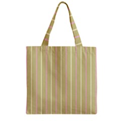 Summer Sand Color Pink And Yellow Stripes Zipper Grocery Tote Bag by picsaspassion