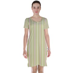 Summer Sand Color Pink And Yellow Stripes Short Sleeve Nightdress