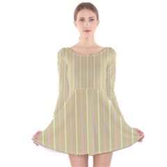 Summer Sand Color Pink And Yellow Stripes Long Sleeve Velvet Skater Dress