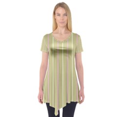 Summer Sand Color Pink And Yellow Stripes Short Sleeve Tunic 