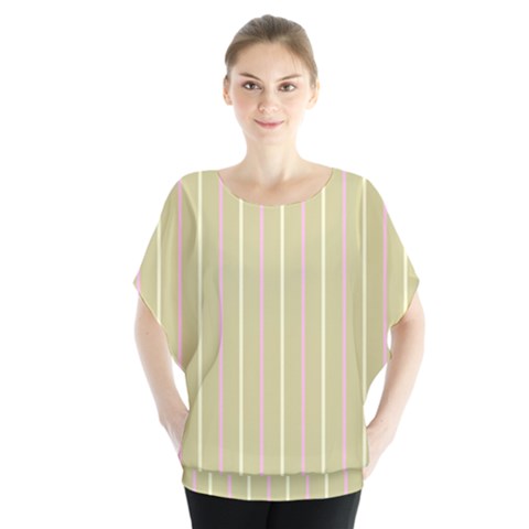 Summer Sand Color Pink And Yellow Stripes Batwing Chiffon Blouse by picsaspassion