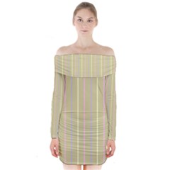 Summer Sand Color Lilac Pink Yellow Stripes Pattern Long Sleeve Off Shoulder Dress