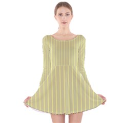 Summer Sand Color Yellow Stripes Pattern Long Sleeve Velvet Skater Dress by picsaspassion