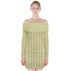 Summer Sand Color Yellow Stripes Pattern Long Sleeve Off Shoulder Dress