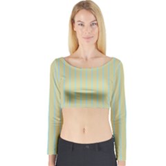 Summer Sand Color Blue Stripes Pattern Long Sleeve Crop Top by picsaspassion