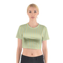 Summer Sand Color Blue Stripes Pattern Cotton Crop Top by picsaspassion