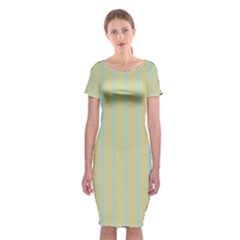 Summer Sand Color Blue Stripes Pattern Classic Short Sleeve Midi Dress