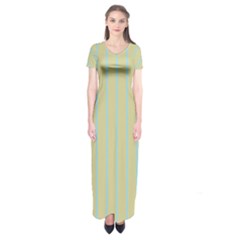 Summer Sand Color Blue Stripes Pattern Short Sleeve Maxi Dress