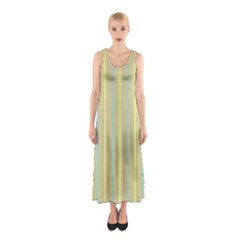 Summer Sand Color Blue And Yellow Stripes Pattern Sleeveless Maxi Dress