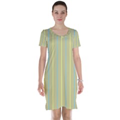 Summer Sand Color Blue And Yellow Stripes Pattern Short Sleeve Nightdress by picsaspassion