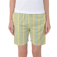 Summer Sand Color Blue And Yellow Stripes Pattern Women s Basketball Shorts