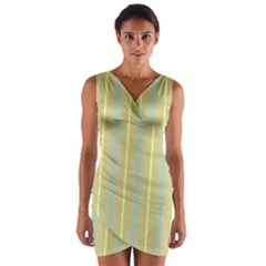 Summer Sand Color Blue And Yellow Stripes Pattern Wrap Front Bodycon Dress by picsaspassion