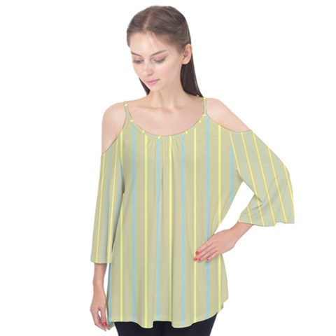 Summer Sand Color Blue And Yellow Stripes Pattern Flutter Tees by picsaspassion