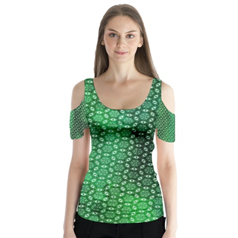 Green Abstract Forest Butterfly Sleeve Cutout Tee  by DanaeStudio