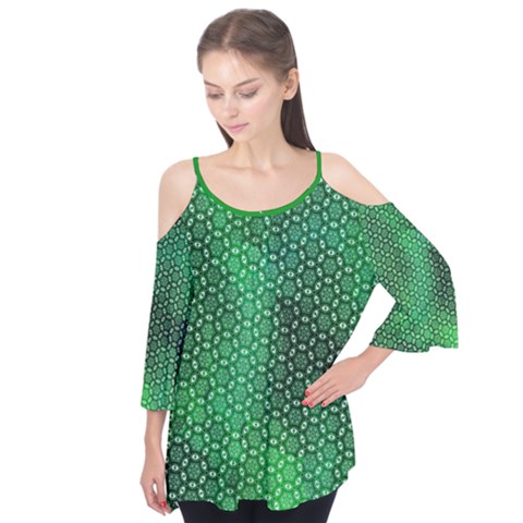 Green Abstract Forest Flutter Sleeve Tee  by DanaeStudio