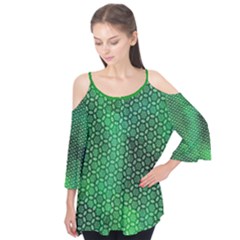 Green Abstract Forest Flutter Sleeve Tee 