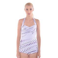 Lilac stripes Boyleg Halter Swimsuit 