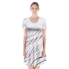 Lilac stripes Short Sleeve V-neck Flare Dress