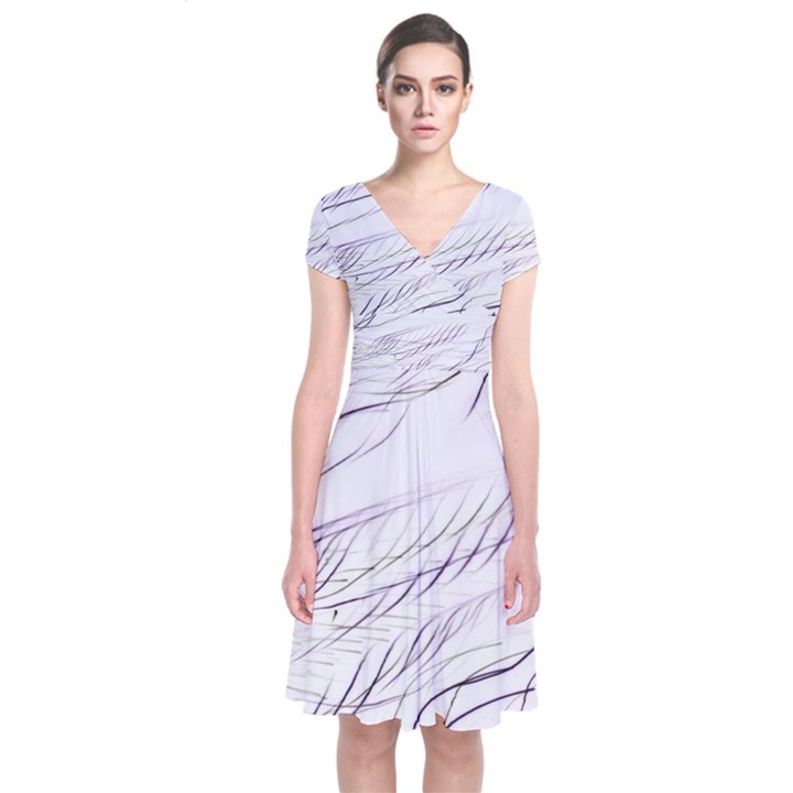 Lilac stripes Short Sleeve Front Wrap Dress