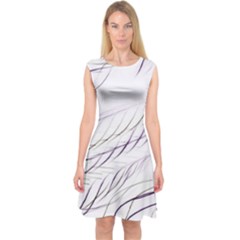 Lilac stripes Capsleeve Midi Dress