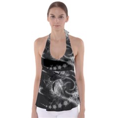 Silver Feather And Ball Decoration Babydoll Tankini Top