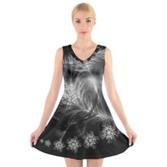 Silver Feather And Ball Decoration V-neck Sleeveless Skater Dress