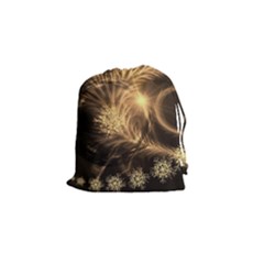 Golden Feather And Ball Decoration Drawstring Pouches (small) 