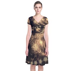 Golden Feather And Ball Decoration Short Sleeve Front Wrap Dress