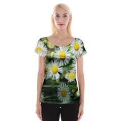 White Summer Flowers Oil Painting Art Women s Cap Sleeve Top