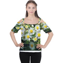 White Summer Flowers Oil Painting Art Women s Cutout Shoulder Tee