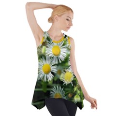 White Summer Flowers Oil Painting Art Side Drop Tank Tunic by picsaspassion