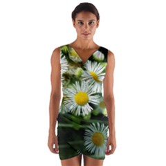 White Summer Flowers Oil Painting Art Wrap Front Bodycon Dress