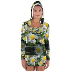 White Summer Flowers Oil Painting Art Women s Long Sleeve Hooded T-shirt