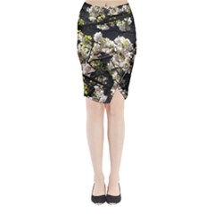 Japanese Cherry Blossom Midi Wrap Pencil Skirt