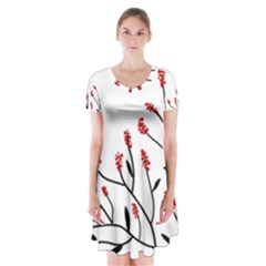 Elegant Tree Short Sleeve V-neck Flare Dress