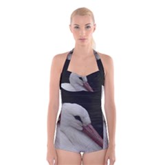 Wild Stork Bird Boyleg Halter Swimsuit 