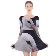 Wild Stork Bird, Close-up Long Sleeve Velvet Skater Dress