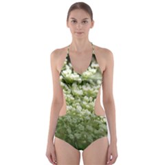 White Summer Flowers Cut-out One Piece Swimsuit