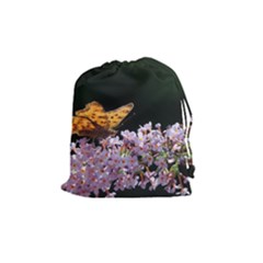 Butterfly Sitting On Flowers Drawstring Pouches (medium) 