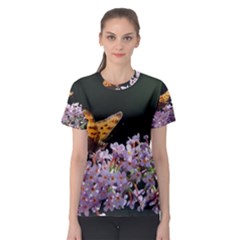 Butterfly Sitting On Flowers Women s Sport Mesh Tee