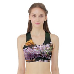 Butterfly Sitting On Flowers Sports Bra With Border by picsaspassion