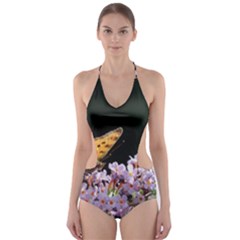 Butterfly Sitting On Flowers Cut-out One Piece Swimsuit