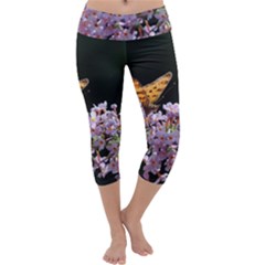 Butterfly Sitting On Flowers Capri Yoga Leggings