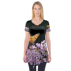 Butterfly Sitting On Flowers Short Sleeve Tunic 