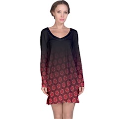 Ombre Black And Red Passion Floral Pattern Long Sleeve Nightdress by DanaeStudio