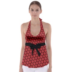 Red Passion Floral Pattern Babydoll Tankini Top by DanaeStudio