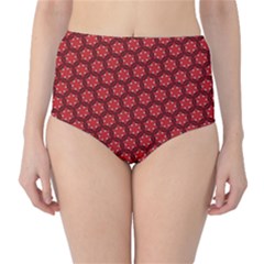 Red Passion Floral Pattern High-waist Bikini Bottoms by DanaeStudio